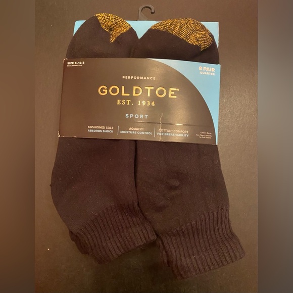 GOLD TOE Men’s Performance Sport Quarter Socks Black 8-Pack Size 6 - 12.5 - Picture 1 of 5